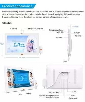 10.1 polegada RK3399 CPU Mural montado tablet de grau médico hospital com POE Power