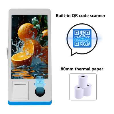 Quiosque de Balcão de Pedidos Self-service de Restaurante Win 8+128GB Quiosque de Pagamento Self-service com Impressora, Leitor NFC e Scanner de Código QR