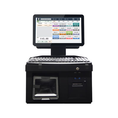 14 polegadas tela de toque dupla Win7 POS caixa registrador i3 Cpu 4 + 64GB Desktop POS Terminal com impressora, teclado, scanner