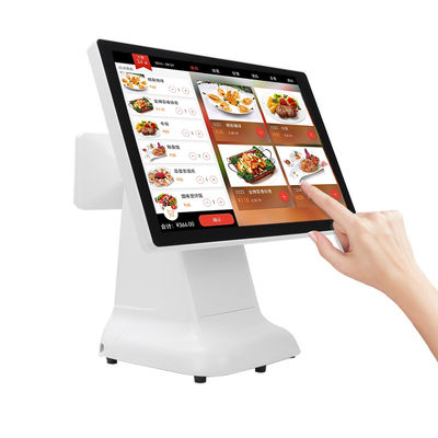Máquina POS de caixa Win Design de plástico de estilo simples e tela dupla de 15,6 polegadas All-in-One para Win