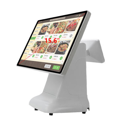 Máquina POS de caixa Win Design de plástico de estilo simples e tela dupla de 15,6 polegadas All-in-One para Win