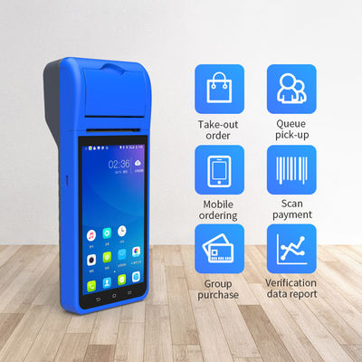 Sistema POS Android portátil de 5,5" Máquina registradora com tela sensível ao toque Terminal POS móvel WiFi USB NFC Pagamento para varejo Azul