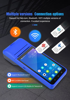 Sistema POS Android portátil de 5,5" Máquina registradora com tela sensível ao toque Terminal POS móvel WiFi USB NFC Pagamento para varejo Azul