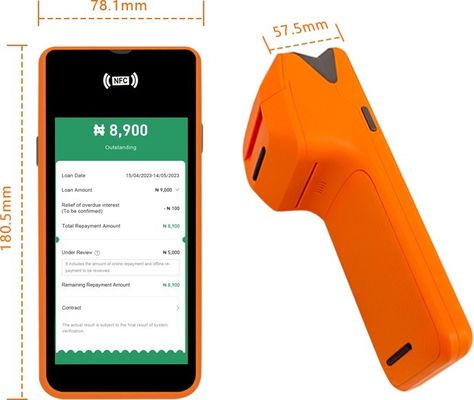 Android 11 Terminal POS portátil de 5,45 polegadas com impressora térmica de 58 mm NFC WiFi Conectividade USB e memória de 32 GB / 64 GB Melhor