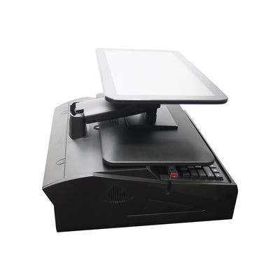 OEM ODM Caixa registradora POS Win 7 de tela dupla de 15,6 polegadas N2840 CPU 2+32GB Terminal POS de mesa com impressora de 58 mm, teclado