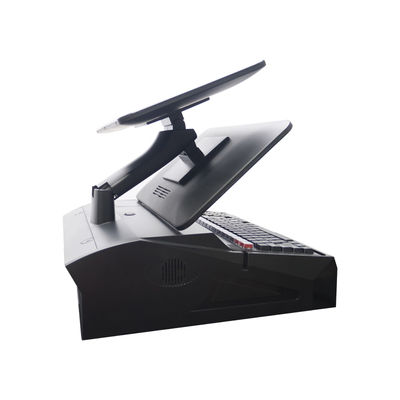 OEM ODM Caixa registradora POS Win 7 de tela dupla de 15,6 polegadas N2840 CPU 2+32GB Terminal POS de mesa com impressora de 58 mm, teclado