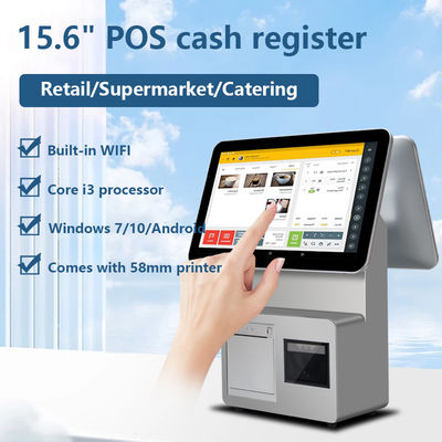 Máquina registradora POS com tela dupla de 15,6 polegadas, processador I3, 4+64GB, sistema POS para varejo, terminal POS para supermercado