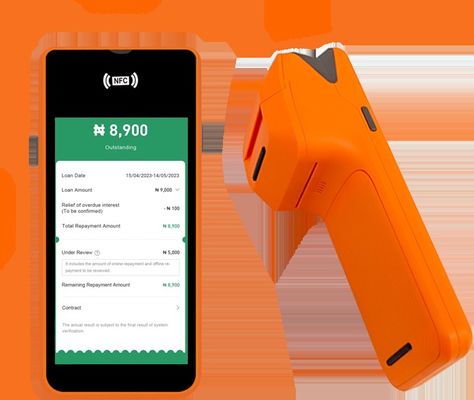 Máquina POS portátil de 5,45 polegadas, terminal de pagamento móvel NFC inteligente, sistema POS laranja com impressora e câmera