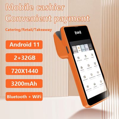 Máquina POS portátil de 5,45 polegadas, terminal de pagamento móvel NFC inteligente, sistema POS laranja com impressora e câmera