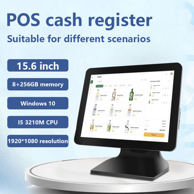 Caixa registradora POS com tela sensível ao toque de 15,6" 8+256GB de memória grande, máquina POS Win10 1080P com visor para cliente