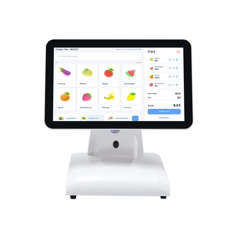 Terminal POS de Mesa 15 Polegadas N2840 Restaurante POS 2+32GB Sistema POS Tudo-em-Um com Visor do Cliente