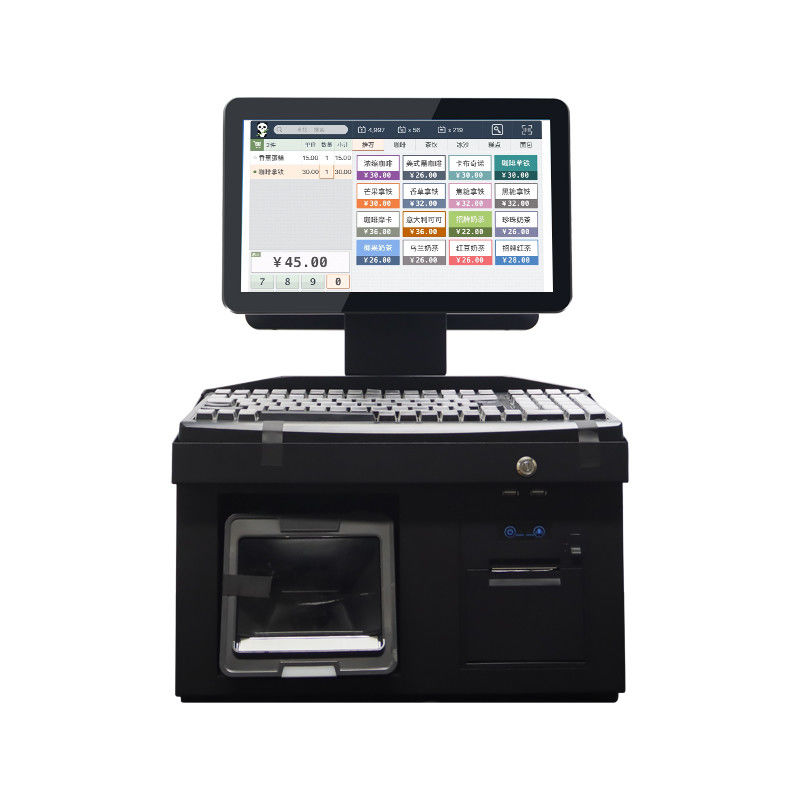 14 polegadas tela de toque dupla Win7 POS caixa registrador i3 Cpu 4 + 64GB Desktop POS Terminal com impressora, teclado, scanner