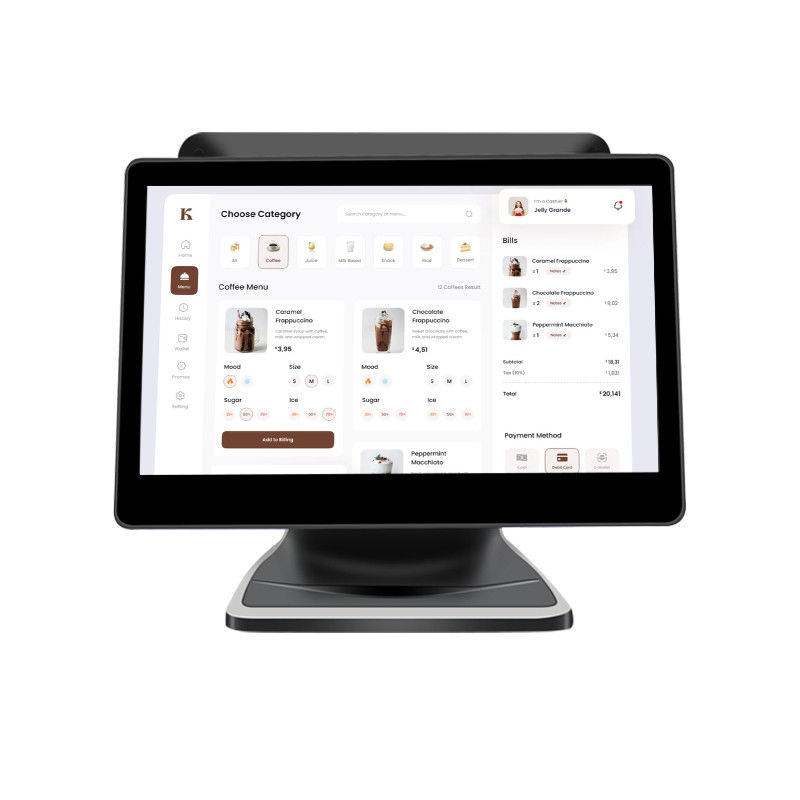 13.3/15.6 Inch Dual Touch Screen POS System I3 Windows System Terminal POS de loja de varejo com base dobrável