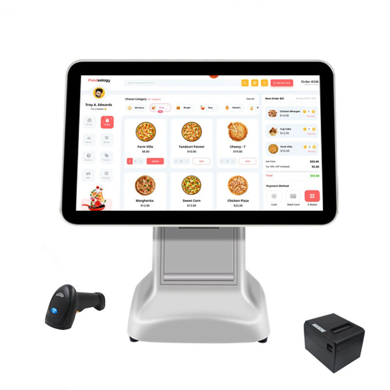 Terminal de caixa de produto 15,6 polegadas Android POS All in One Supermercado Mini Caixa registradora com saída de impressora a cores