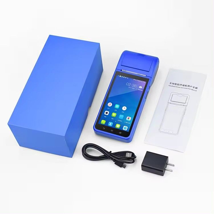 Sistema POS Android portátil de 5,5" Máquina registradora com tela sensível ao toque Terminal POS móvel WiFi USB NFC Pagamento para varejo Azul