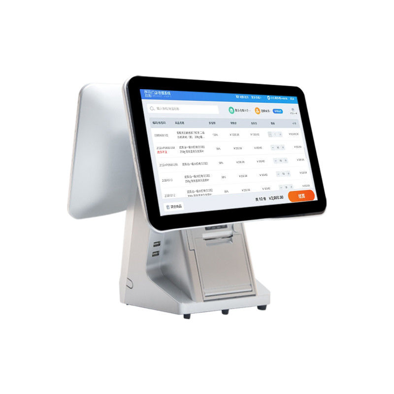 15.6''14''Máquina POS de sistemas Android de tela dupla com gaveta de pagamento em dinheiro e terminal POS de software inteligente All-in-One Touch