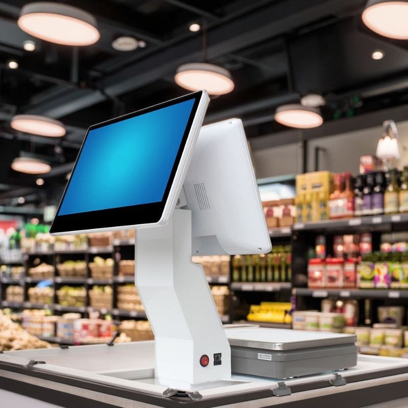 Balança POS All-in-One com Tela Dupla de 15,4 Polegadas Win Touch, Solução POS Definitiva para Supermercados e Hotéis com WIFI/BT